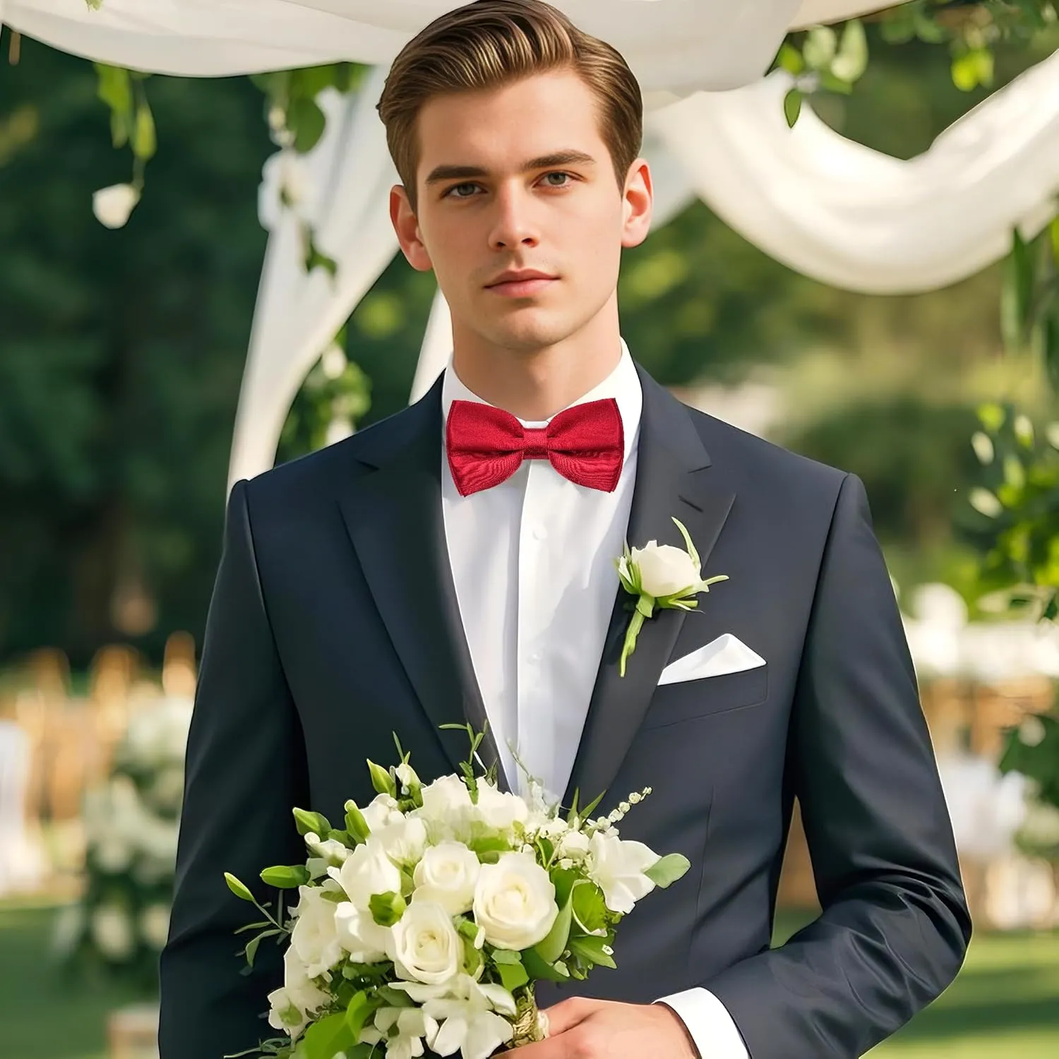 Bow Tie Classic Solid Color Satin Bow Tie Adjustable Neck Bowtie for Men Wedding Party