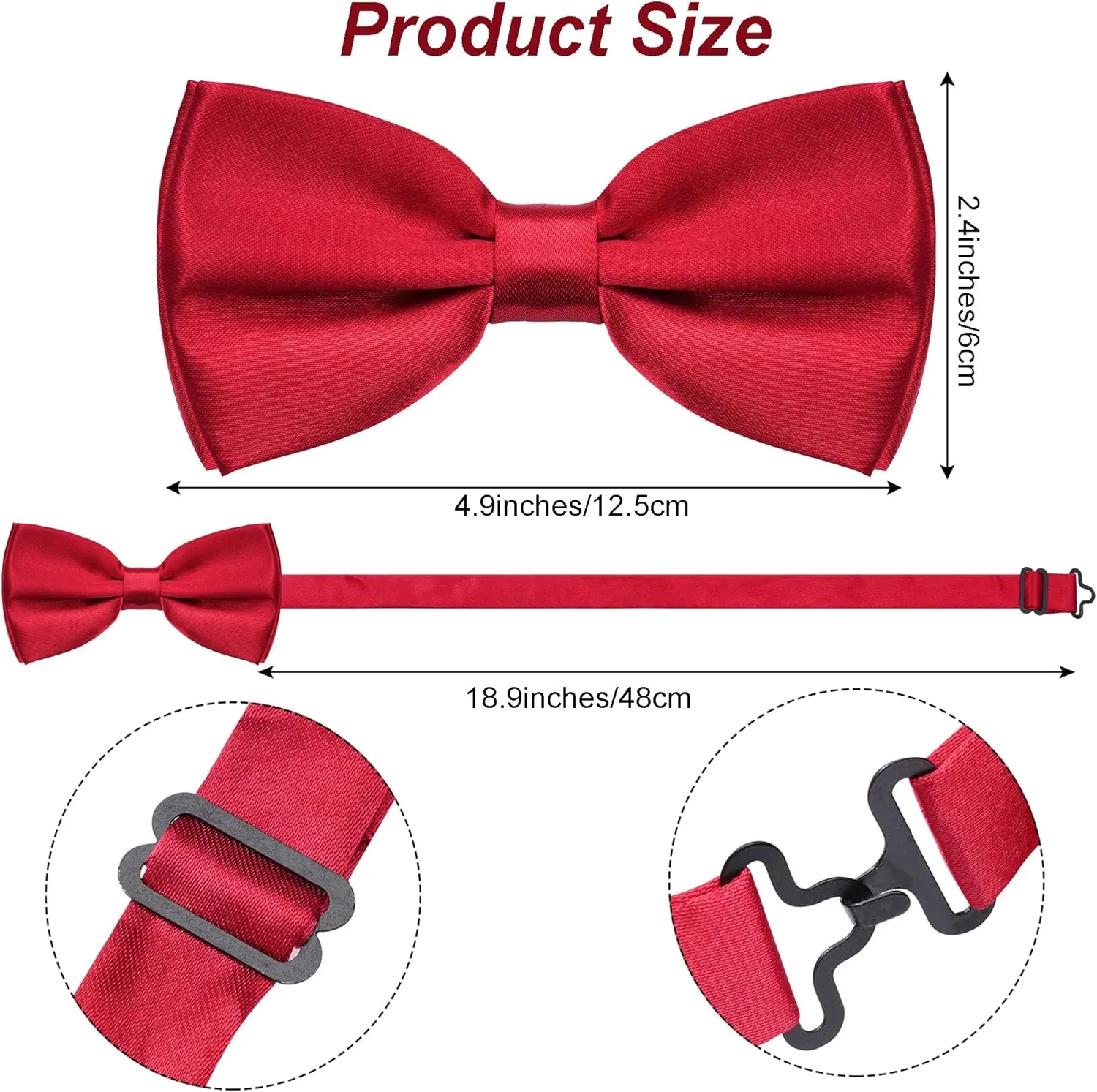 Bow Tie Classic Solid Color Satin Bow Tie Adjustable Neck Bowtie for Men Wedding Party