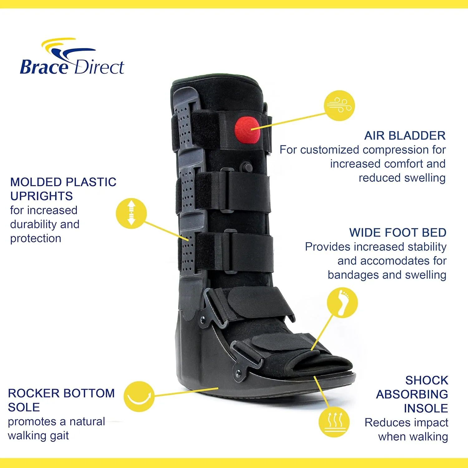 Brace Direct Air CAM Walker Fracture Boot Tall - Medical Recovery Walking Boot for Toe, Foot & Ankle Injuries, Fractures & Sprains, Large (US Shoe Men 11-12.5 / Women 12-13.5)