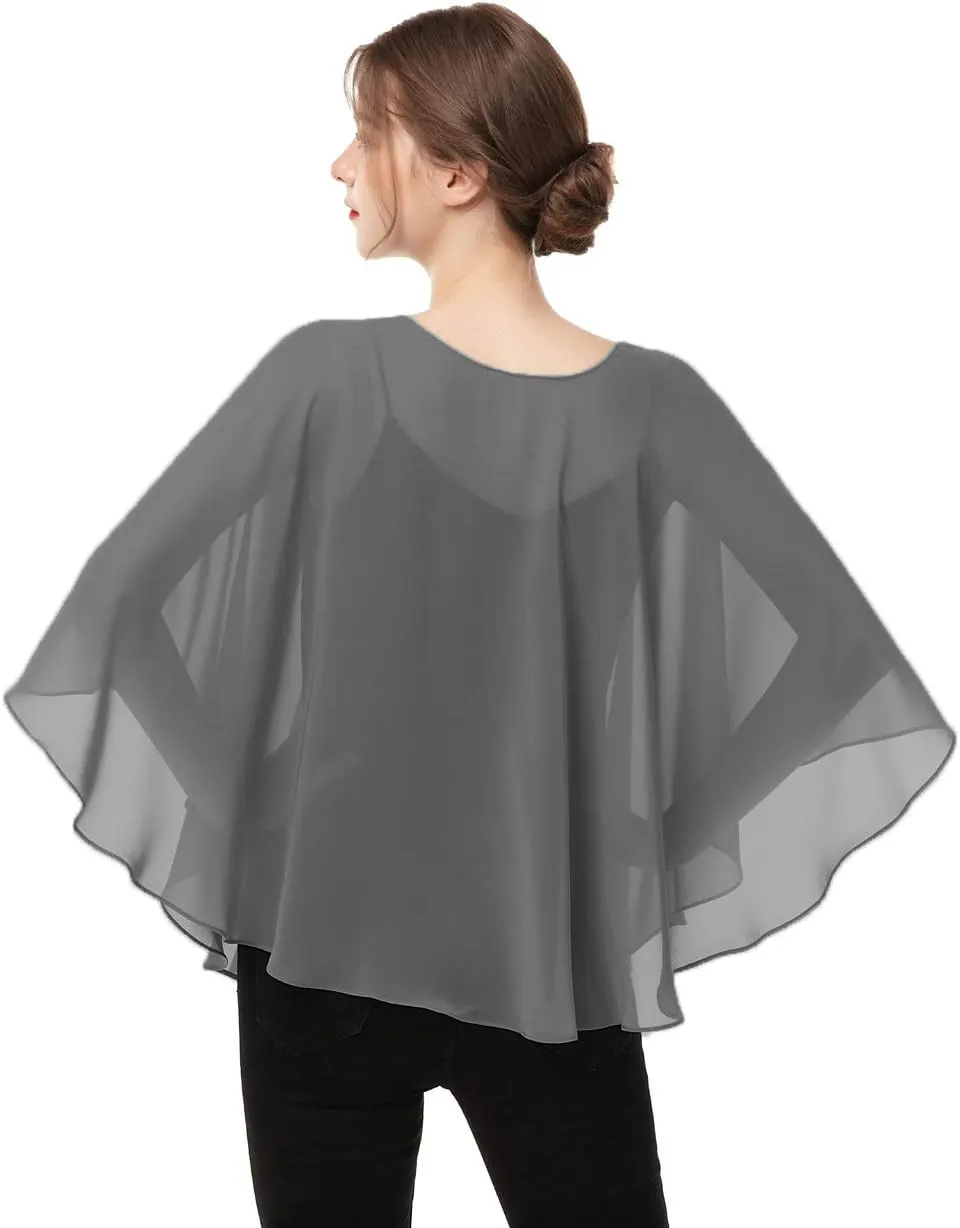 Capes for Womens Casual chiffon shawl Casual Chiffon Cape Sheer cape shawls and wraps Poncho Capelets Cover Up