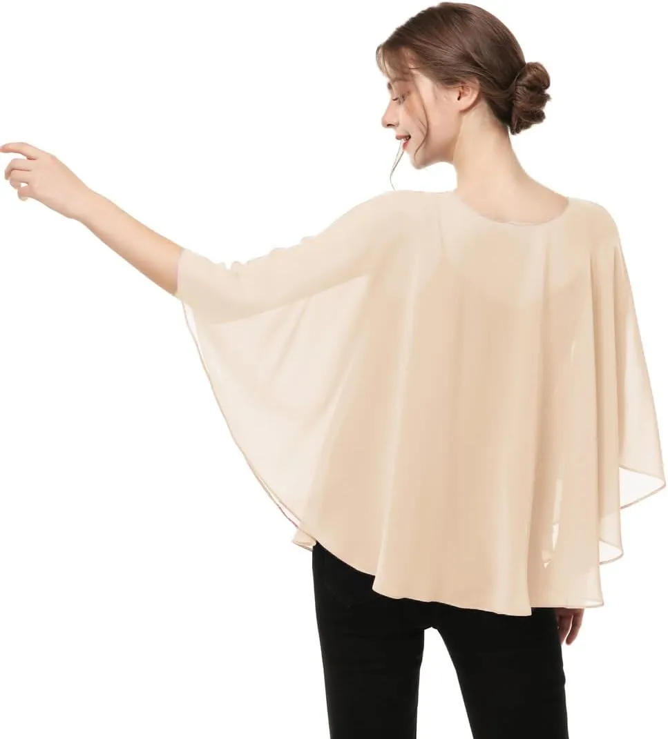 Capes for Womens Casual chiffon shawl Casual Chiffon Cape Sheer cape shawls and wraps Poncho Capelets Cover Up
