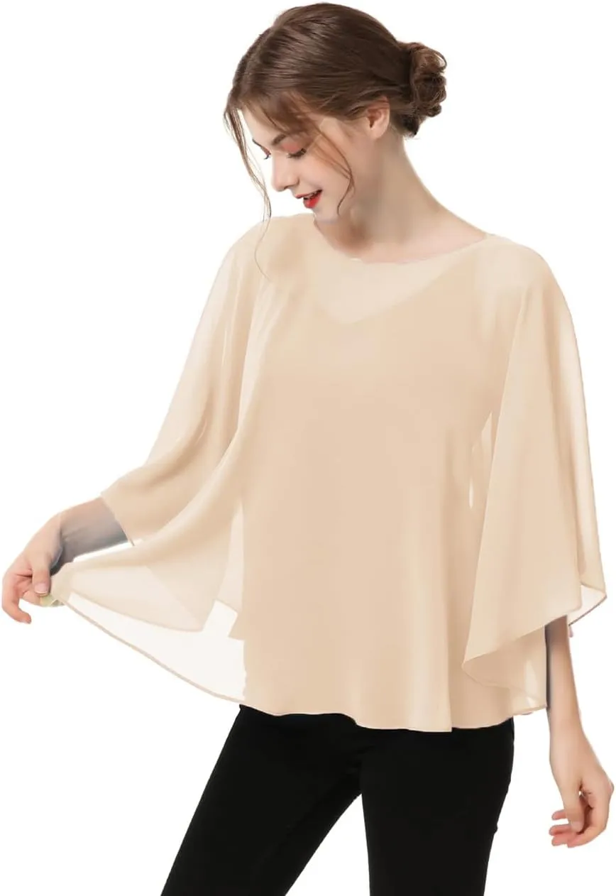 Capes for Womens Casual chiffon shawl Casual Chiffon Cape Sheer cape shawls and wraps Poncho Capelets Cover Up