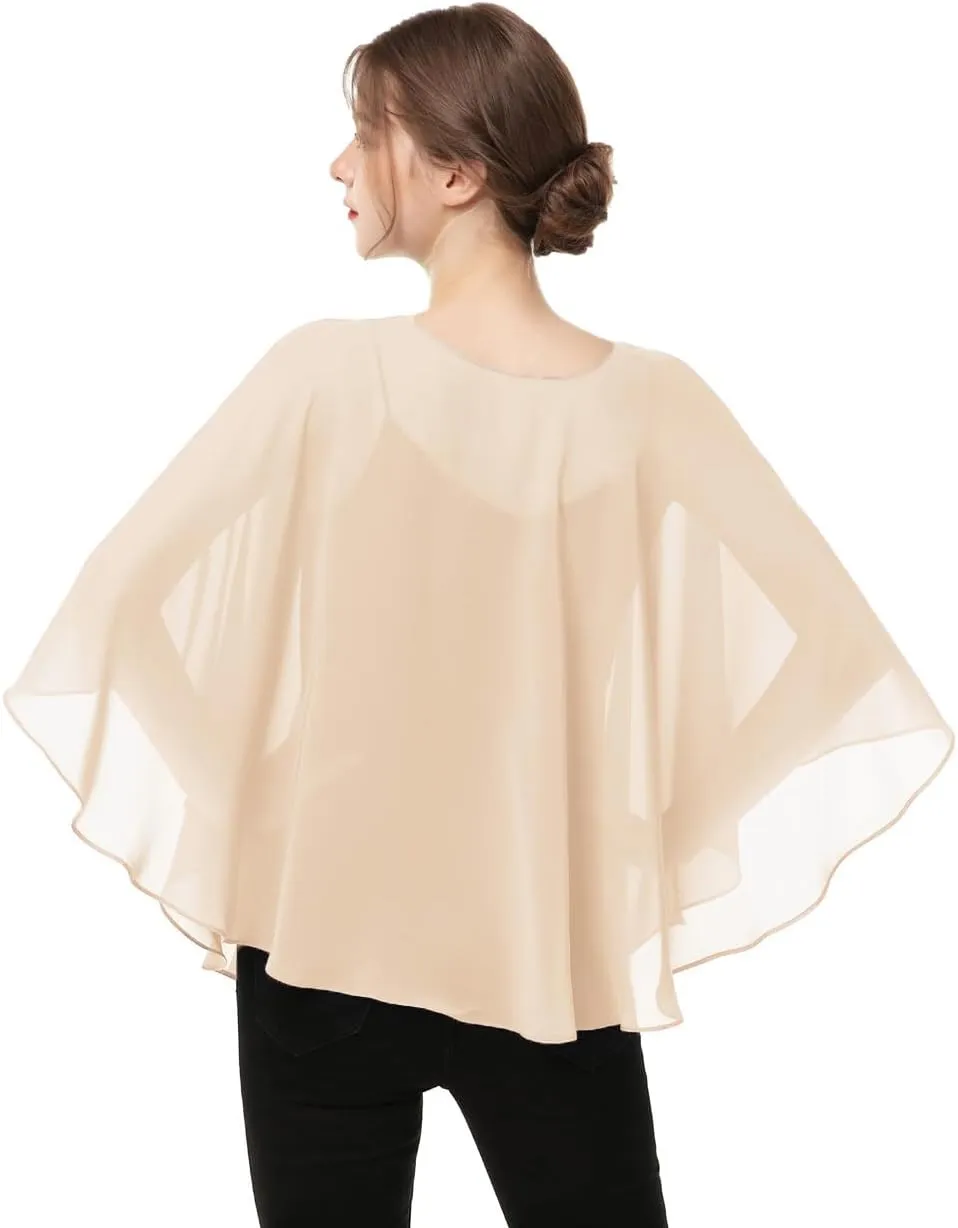 Capes for Womens Casual chiffon shawl Casual Chiffon Cape Sheer cape shawls and wraps Poncho Capelets Cover Up