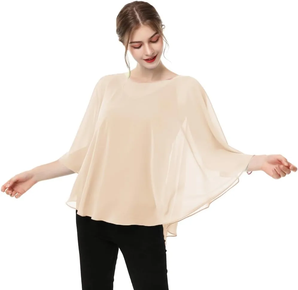 Capes for Womens Casual chiffon shawl Casual Chiffon Cape Sheer cape shawls and wraps Poncho Capelets Cover Up