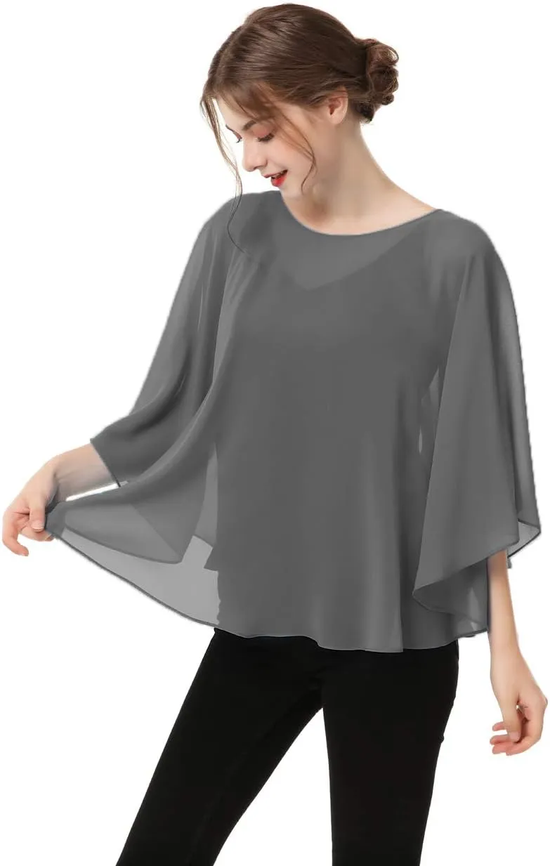 Capes for Womens Casual chiffon shawl Casual Chiffon Cape Sheer cape shawls and wraps Poncho Capelets Cover Up