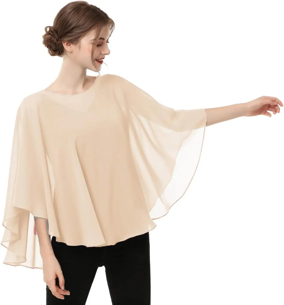 Capes for Womens Casual chiffon shawl Casual Chiffon Cape Sheer cape shawls and wraps Poncho Capelets Cover Up