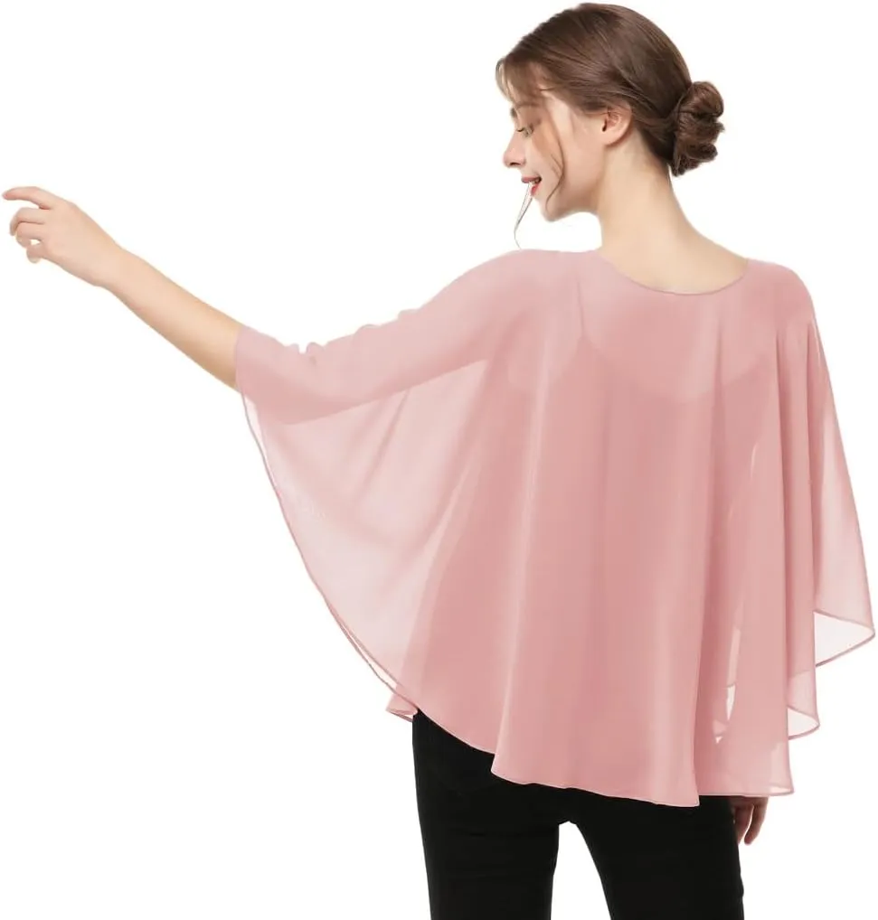 Capes for Womens Casual chiffon shawl Casual Chiffon Cape Sheer cape shawls and wraps Poncho Capelets Cover Up