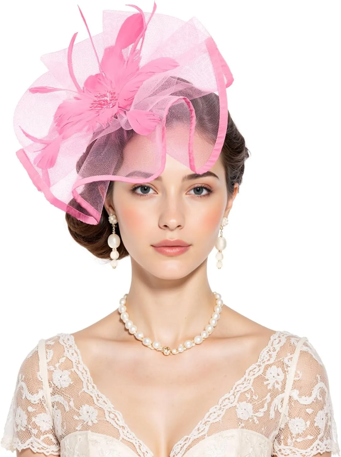 Century Star Womens Fascinator for Women Kentucky Hats Derby Tea Party 2025 Mesh Flower with Feather Wedding Church Hat