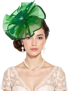 Century Star Womens Fascinator for Women Kentucky Hats Derby Tea Party 2025 Mesh Flower with Feather Wedding Church Hat