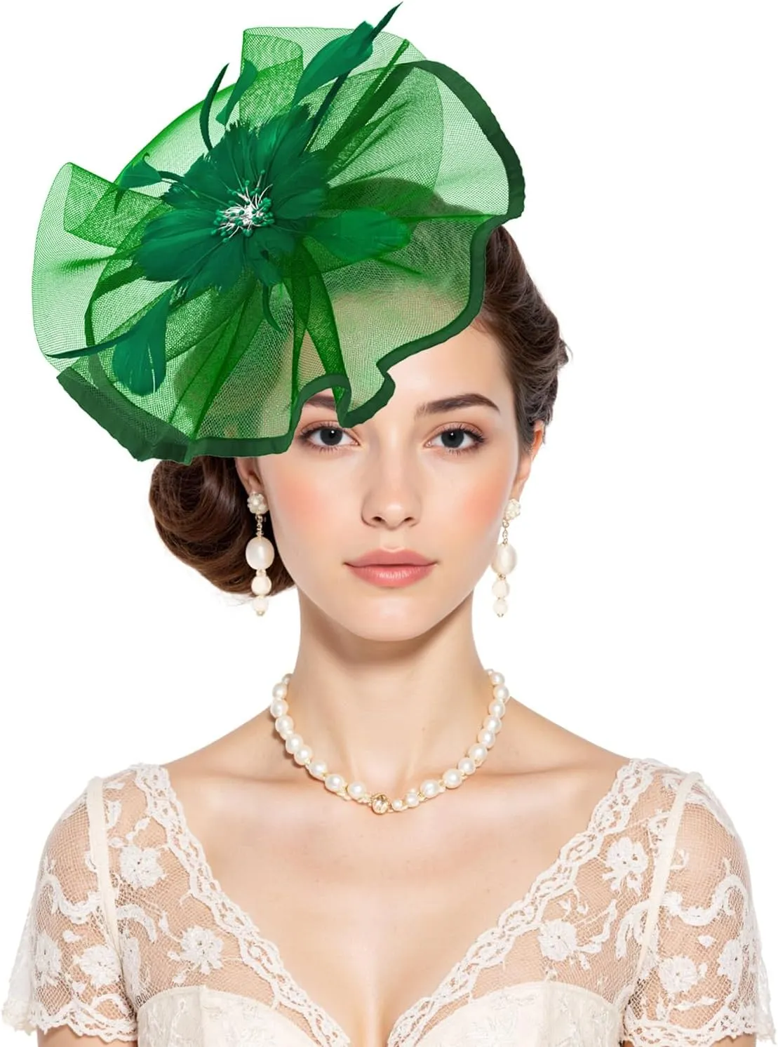 Century Star Womens Fascinator for Women Kentucky Hats Derby Tea Party 2025 Mesh Flower with Feather Wedding Church Hat