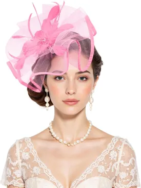 Century Star Womens Fascinator for Women Kentucky Hats Derby Tea Party 2025 Mesh Flower with Feather Wedding Church Hat