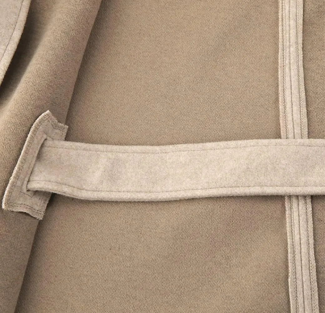 CHARTOU Women's Elegant Lapel Collar Wool Blend Bow-Tie Poncho Cape Jacket with Belt