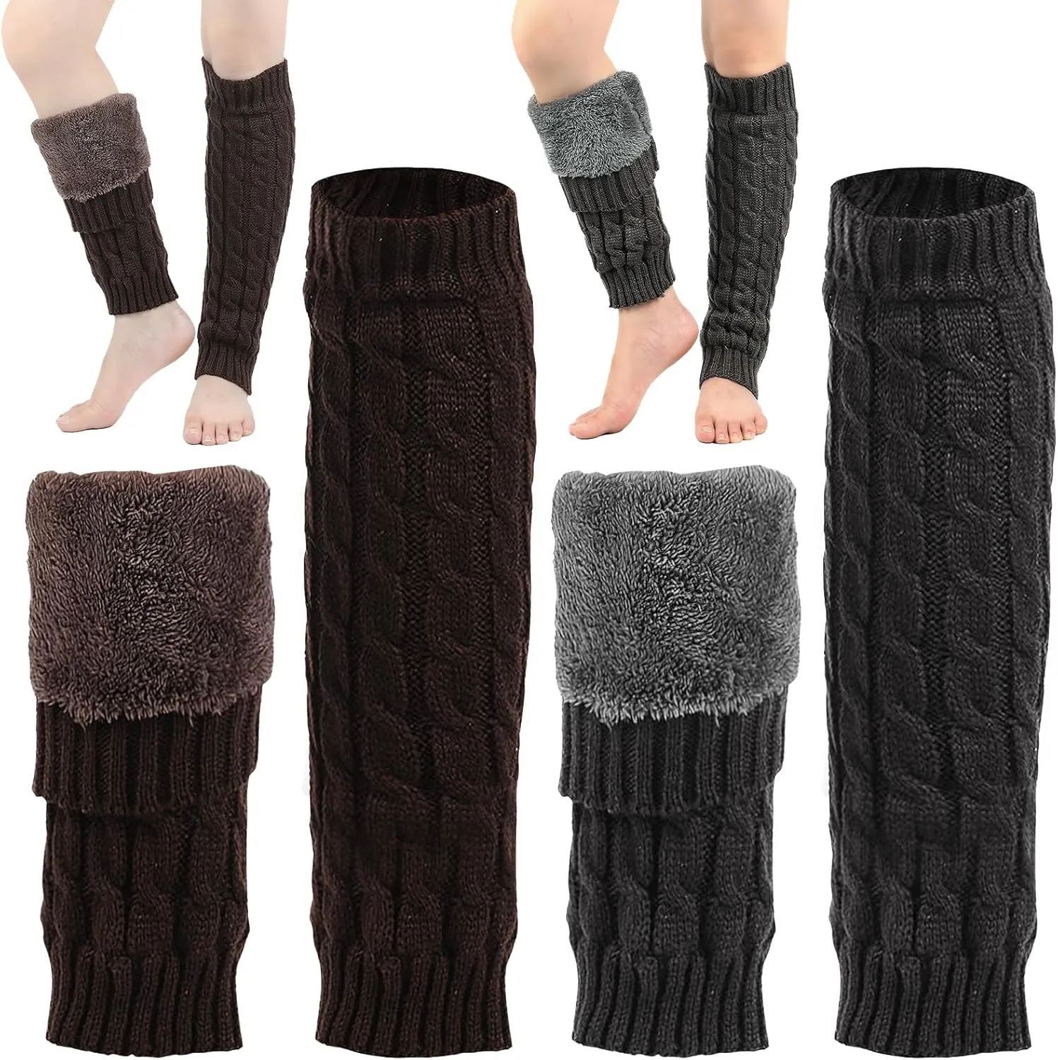 CIEOVO 2 Pairs Women Knit Leg Warmers Winter Warm Long Boot Socks