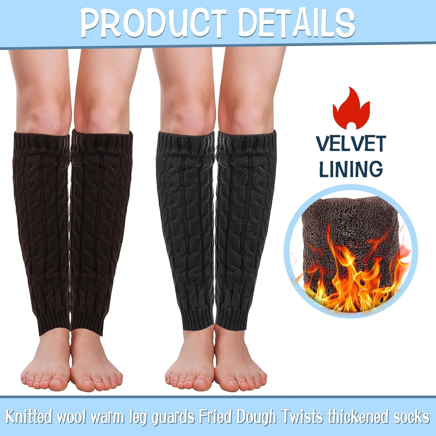 CIEOVO 2 Pairs Women Knit Leg Warmers Winter Warm Long Boot Socks