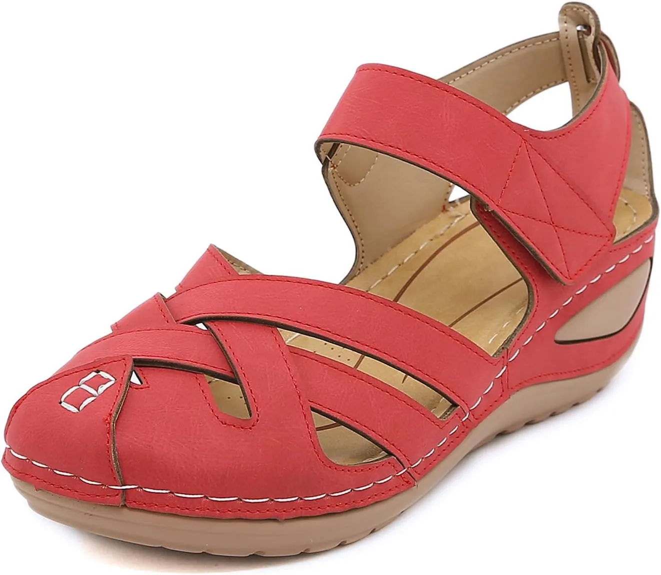 Closed Toe Sandals Women 2025 Crisscross Strap Leather Vamp Shoes Ankle Strap Slip On Platform Sandal Comfort Fisherman Hollow Out Walking Shoes Summer Dressy Wedge Sandals