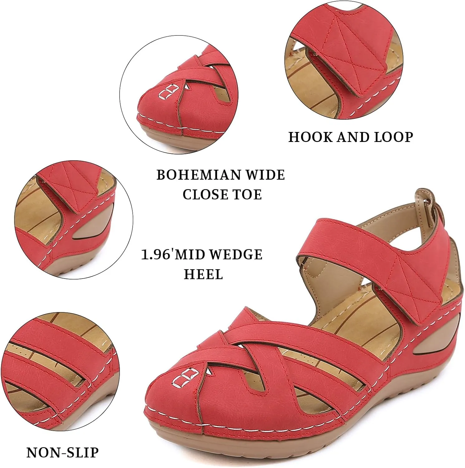 Closed Toe Sandals Women 2025 Crisscross Strap Leather Vamp Shoes Ankle Strap Slip On Platform Sandal Comfort Fisherman Hollow Out Walking Shoes Summer Dressy Wedge Sandals
