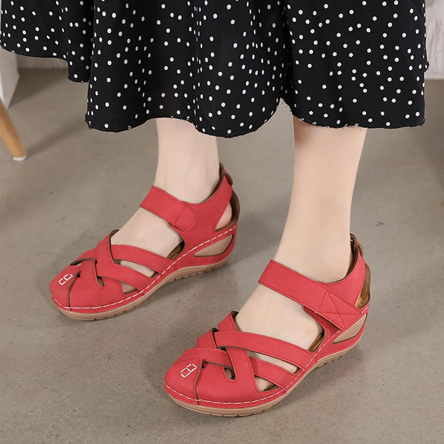 Closed Toe Sandals Women 2025 Crisscross Strap Leather Vamp Shoes Ankle Strap Slip On Platform Sandal Comfort Fisherman Hollow Out Walking Shoes Summer Dressy Wedge Sandals