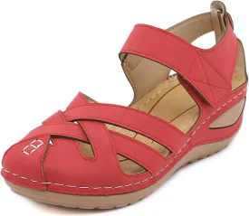 Closed Toe Sandals Women 2025 Crisscross Strap Leather Vamp Shoes Ankle Strap Slip On Platform Sandal Comfort Fisherman Hollow Out Walking Shoes Summer Dressy Wedge Sandals