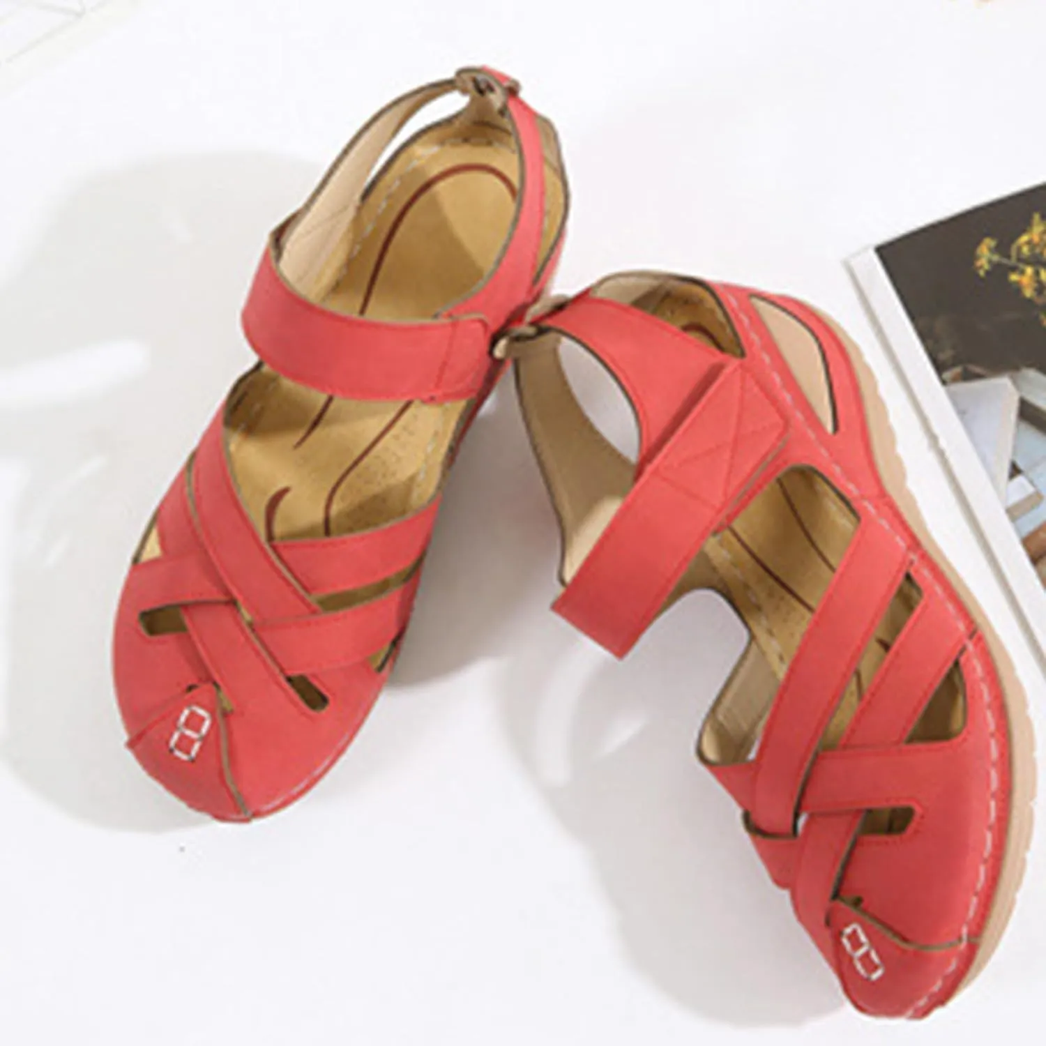 Closed Toe Sandals Women 2025 Crisscross Strap Leather Vamp Shoes Ankle Strap Slip On Platform Sandal Comfort Fisherman Hollow Out Walking Shoes Summer Dressy Wedge Sandals