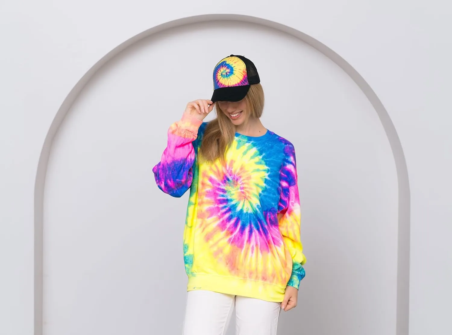 Colortone Adult Tie Dye 5-Panel Trucker Hats - Baseball Caps for Women and Men - Snapback Hat