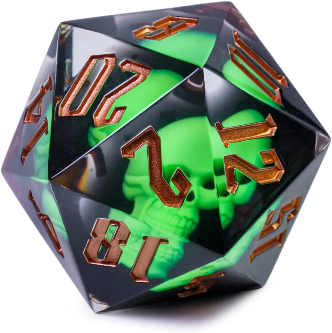 Cusdie Large 55mm D20 Dice with Sharp Edges, Giant D&D 20 Sided Dice for Dungeons and Dragons RPG, Table Games (Green Skull)