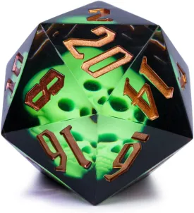 Cusdie Large 55mm D20 Dice with Sharp Edges, Giant D&D 20 Sided Dice for Dungeons and Dragons RPG, Table Games (Green Skull)