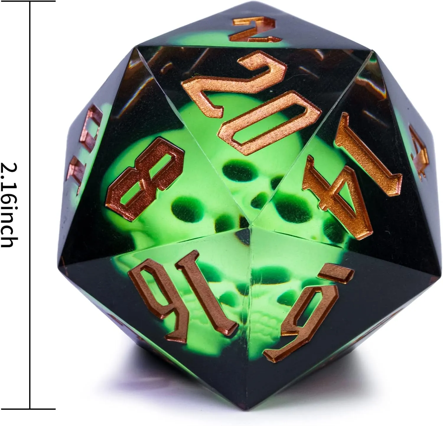Cusdie Large 55mm D20 Dice with Sharp Edges, Giant D&D 20 Sided Dice for Dungeons and Dragons RPG, Table Games (Green Skull)