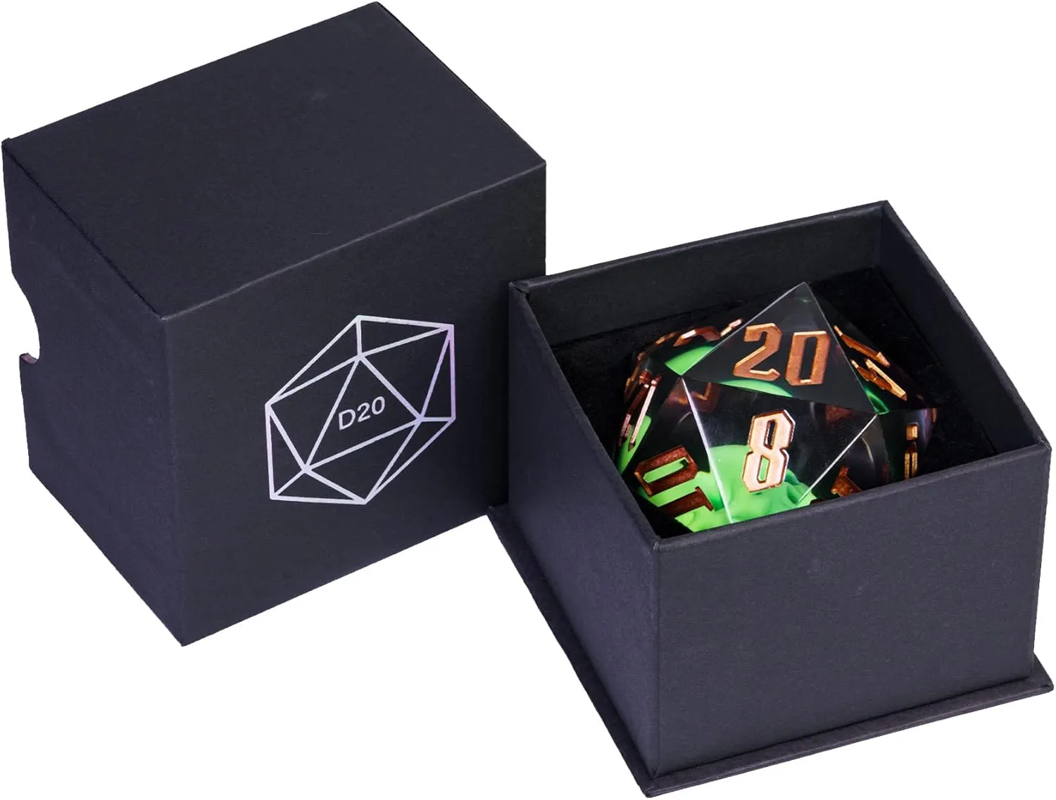 Cusdie Large 55mm D20 Dice with Sharp Edges, Giant D&D 20 Sided Dice for Dungeons and Dragons RPG, Table Games (Green Skull)
