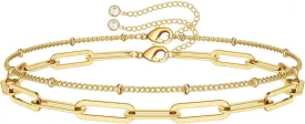 Dainty Gold Bracelets for Women, 14K Gold Plated Adjustable Layered Bracelet Cute Evil Eye Oval Chain Pearl Bar Turtle Gold Bracelets for Women Jewelry