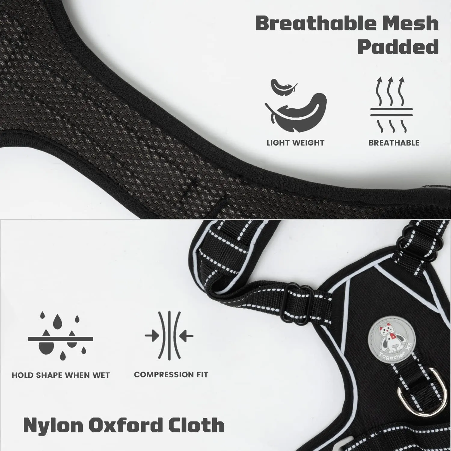 Dog Vest Harness, No Pull in Trainning Dog Harnesses with Handle & 5ft Dog Leash, Adjustable and Reflective No Chock for Small Medum Large Pets Walking and Running
