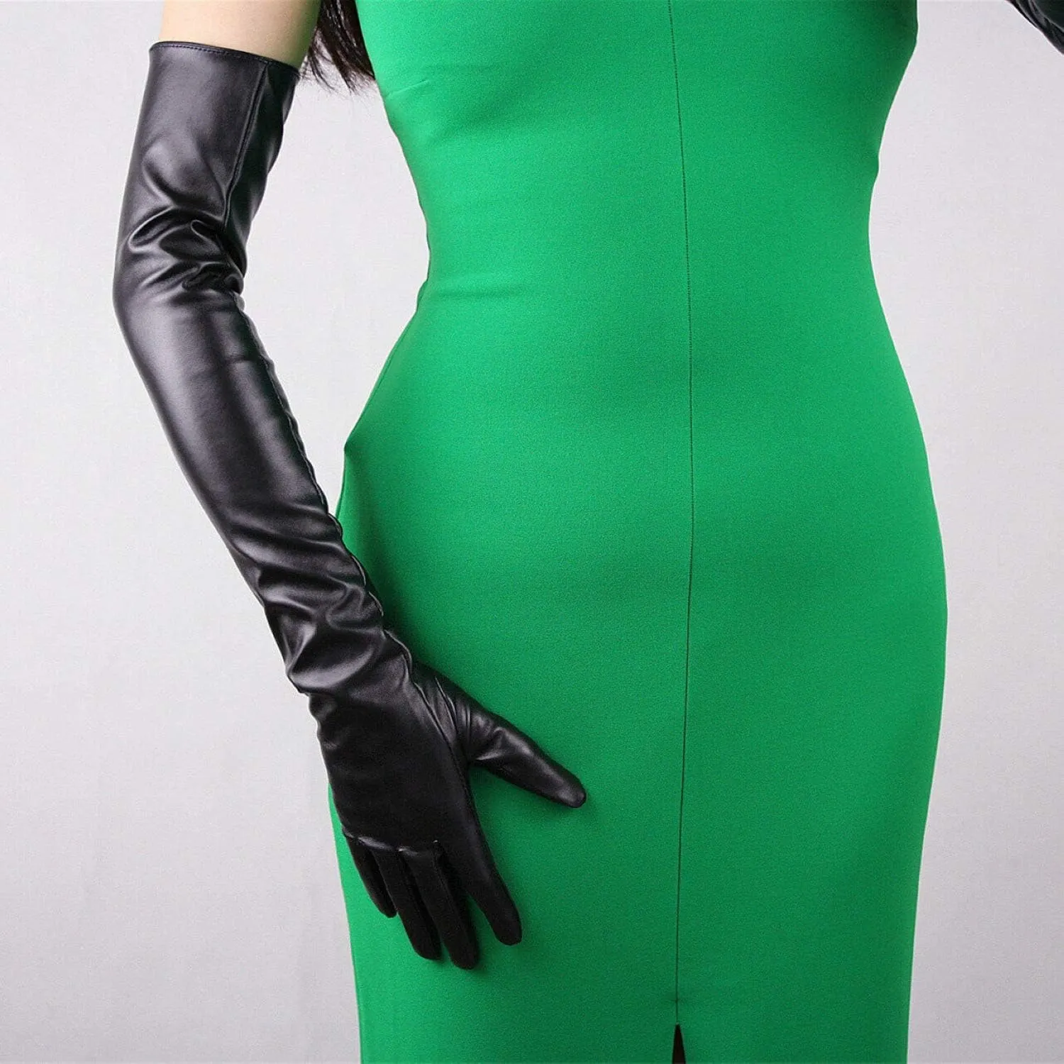 DooWay Women Long Leather Opera Gloves Evening Party Costume Faux Leather Cosplay Dress Accessories 24 inches