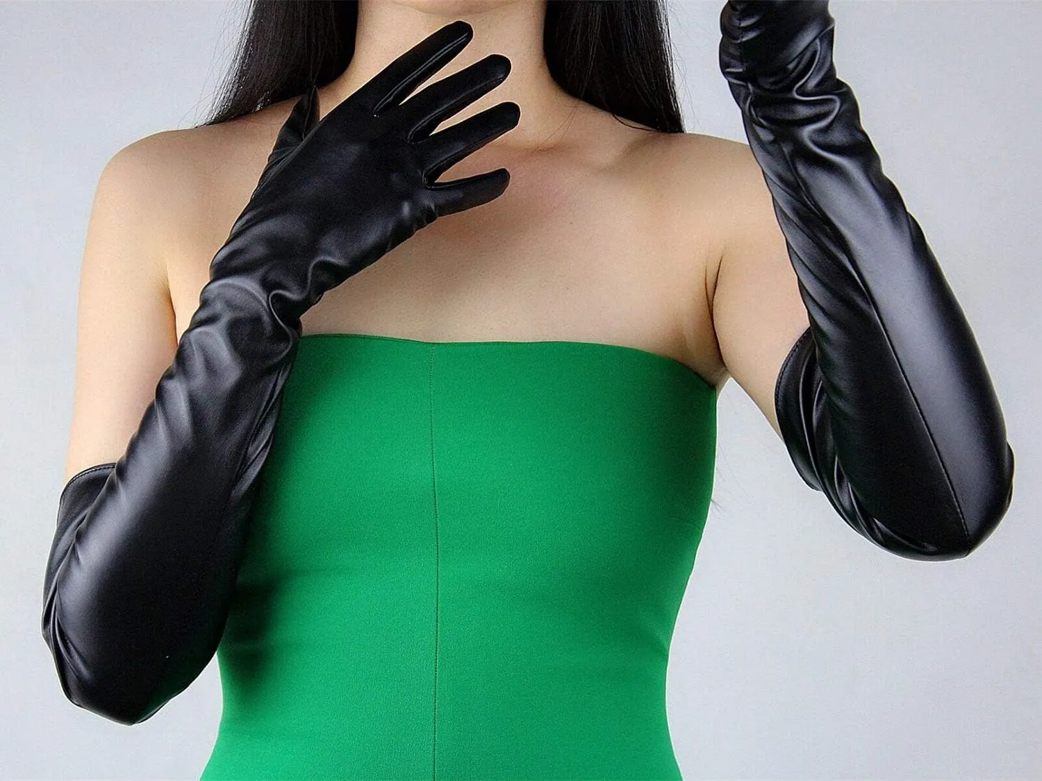 DooWay Women Long Leather Opera Gloves Evening Party Costume Faux Leather Cosplay Dress Accessories 24 inches
