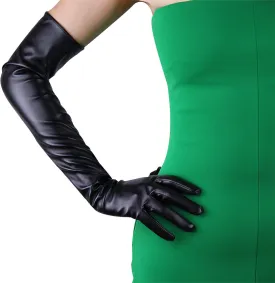 DooWay Women Long Leather Opera Gloves Evening Party Costume Faux Leather Cosplay Dress Accessories 24 inches