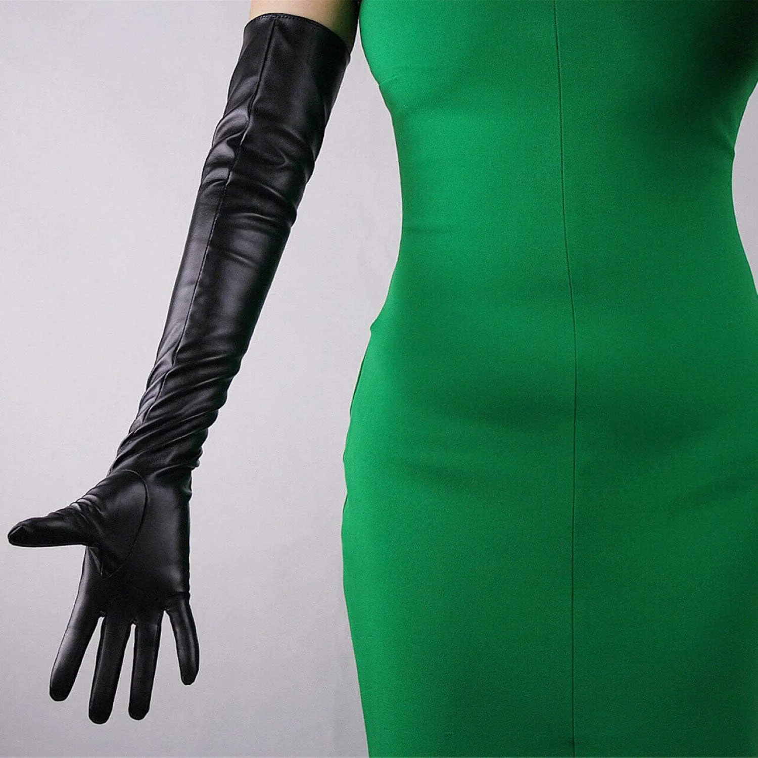 DooWay Women Long Leather Opera Gloves Evening Party Costume Faux Leather Cosplay Dress Accessories 24 inches