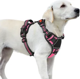 Eagloo Dog Harness for Large Dogs, Easy Wearing with 3 Buckles, Adjustable No Pull Pet Harness with 2 Rings for Walking, No Chock Reflective Soft Padded Vest with Control Handle, Pink & Black, L