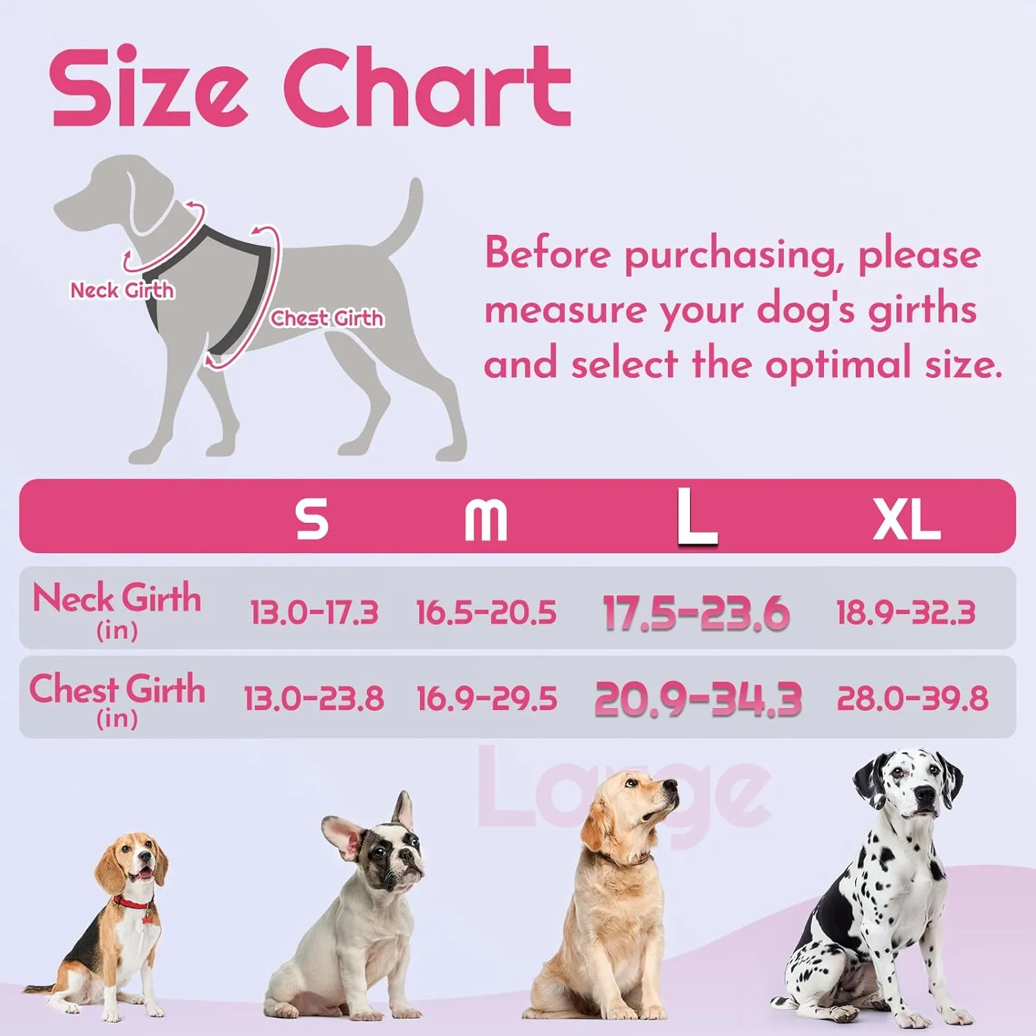Eagloo Dog Harness for Large Dogs, Easy Wearing with 3 Buckles, Adjustable No Pull Pet Harness with 2 Rings for Walking, No Chock Reflective Soft Padded Vest with Control Handle, Pink & Black, L
