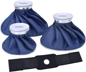 elitehood Ice Cold Pack Reusable Ice Bags Hot Water Bag for Injuries, Hot & Cold Therapy and Pain Relief with Elastic Breathable Support Wrap, 4-Pack, 3 Sizes (6"/9"/11"), (for Hot Therapy is 50-60)