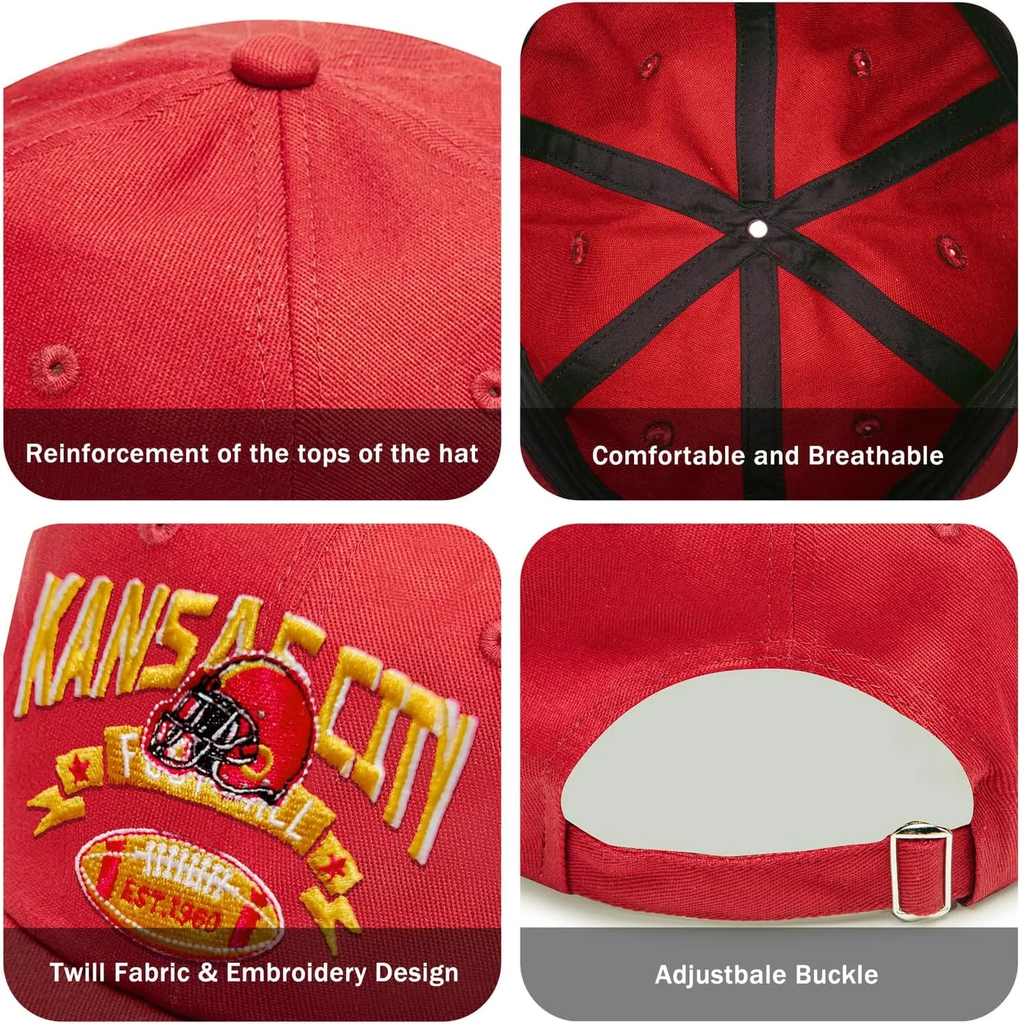 Embroidered Football Hat for Men Women Youth Team Color Baseball Cap Trucker Hats Fans Gifts Apparel