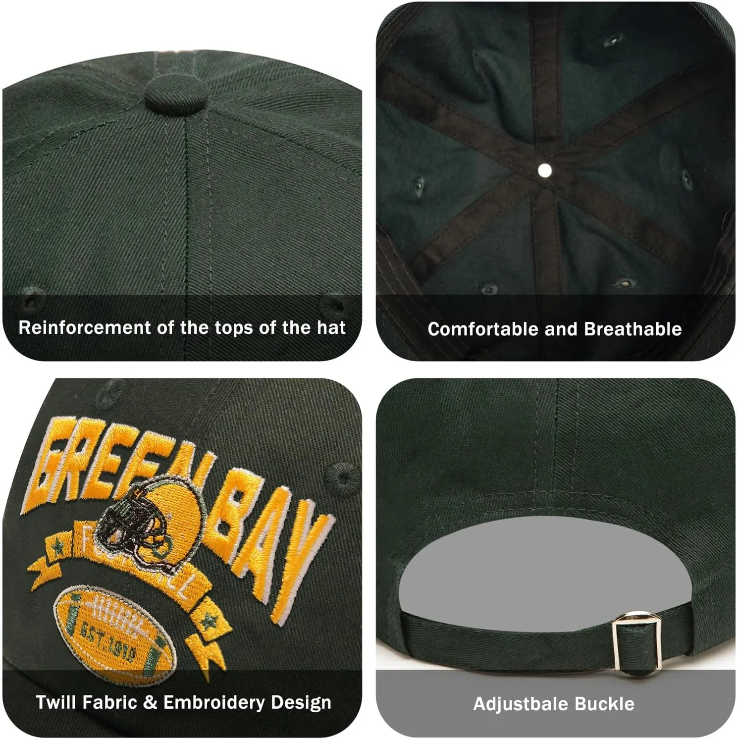 Embroidered Football Hat for Men Women Youth Team Color Baseball Cap Trucker Hats Fans Gifts Apparel