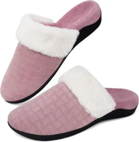 ERGOfoot Womens Orthopedic Fuzzy Slippers with Arch Support - Ideal for Plantar Fasciitis, Slip-On Bedroom House Shoes with Indoor/Outdoor Anti-Skid Rubber Sole