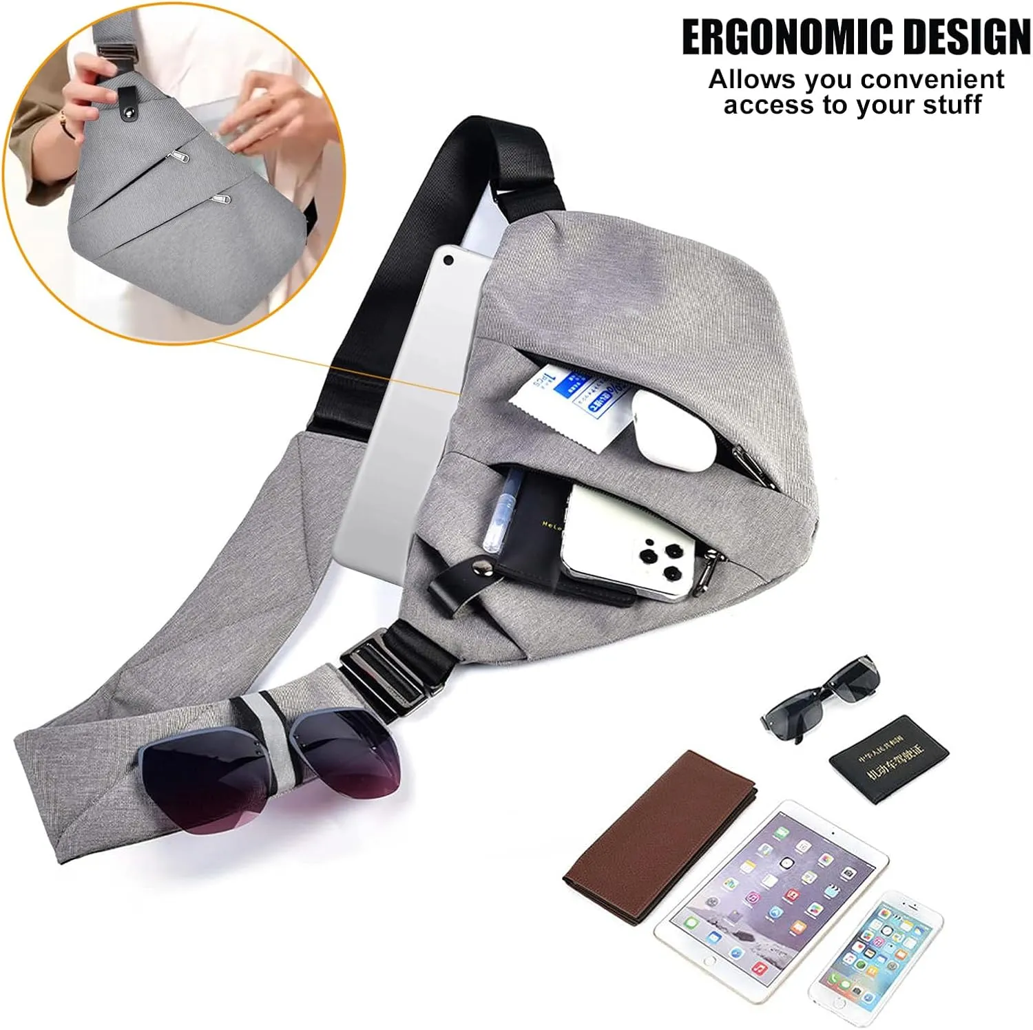 Fibrdoo Anti Theft Crossbody Bag for Women Men, Travel Purse Anti Theft Crossbody Sling Bag Shoulder Bag for Casual