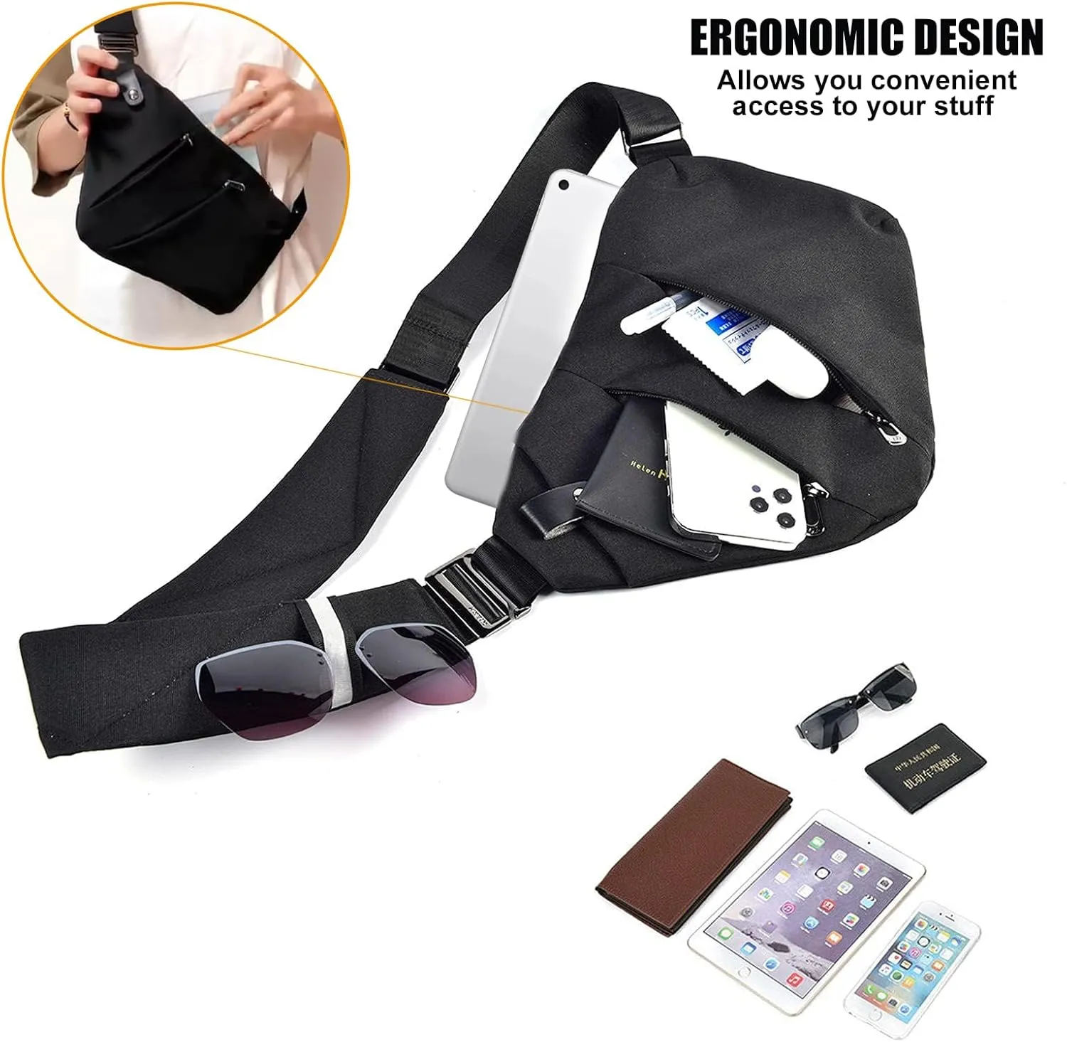 Fibrdoo Anti Theft Crossbody Bag for Women Men, Travel Purse Anti Theft Crossbody Sling Bag Shoulder Bag for Casual
