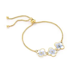 Forget Me Not Bracelet - KBFORU Handmade Pressed Flower Bracelets For Women - Real Wildflowers Bracelet Nature-Inspired Gift - Dainty Personalized Bracelet | Adjustable(Gold) leaf