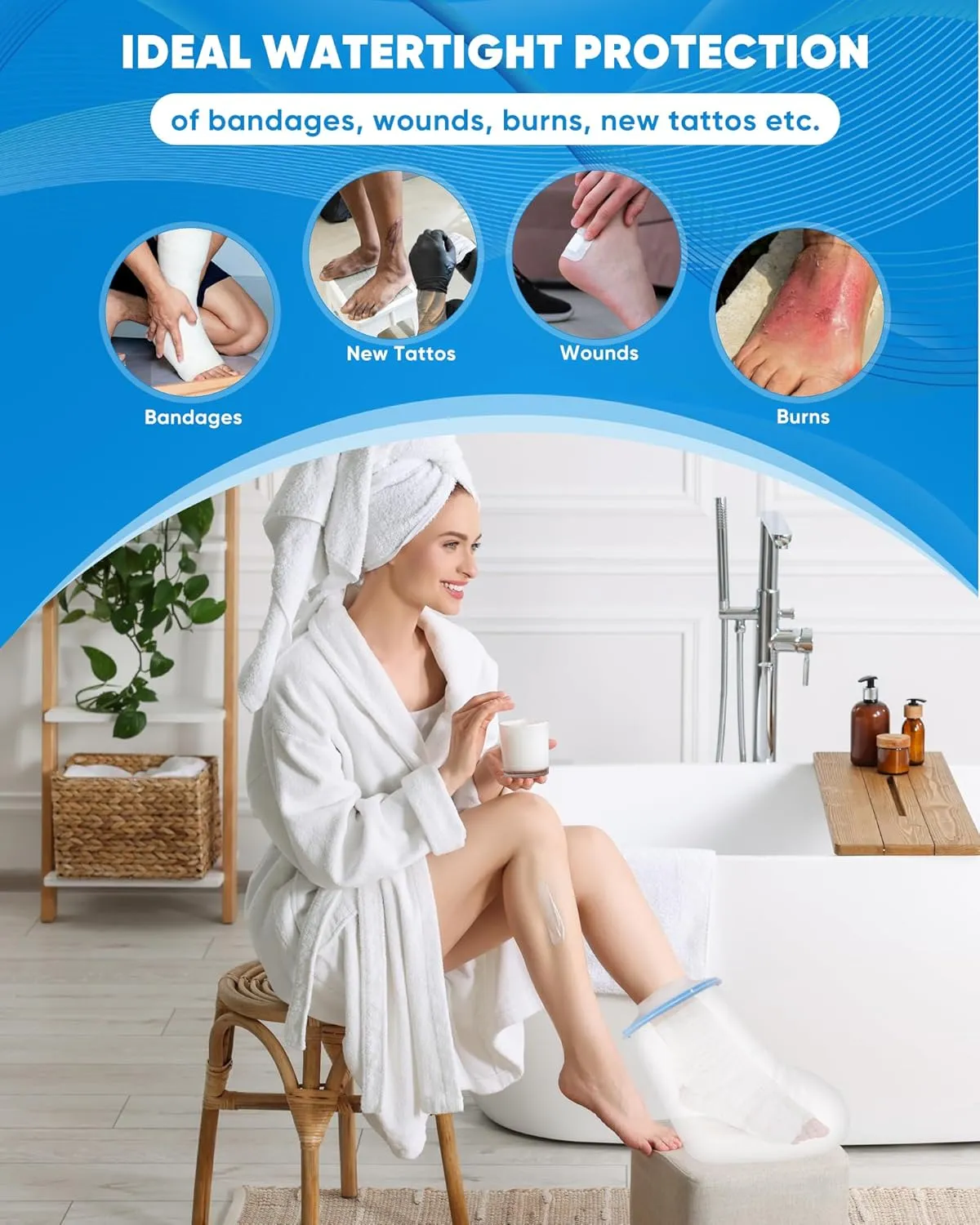 Forias Waterproof Foot Cover for Shower After Surgery, Reusable Adult Cast Shower Cover Watertight Cast Bags for Surgery Ankle Wound and Burns, Foot Cast Cover 12.2'' x 13.8''