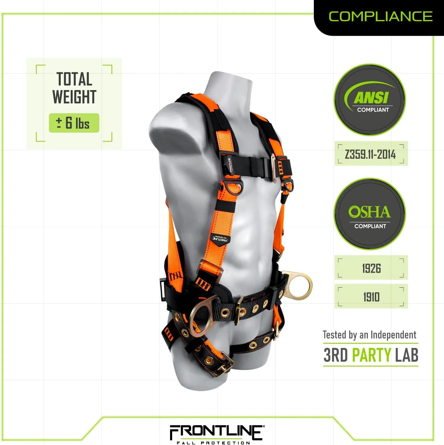 FRONTLINE FALL PROTECTION Harnesses   D-Ring  Multiple Styles   OSHA and ANSI compliant