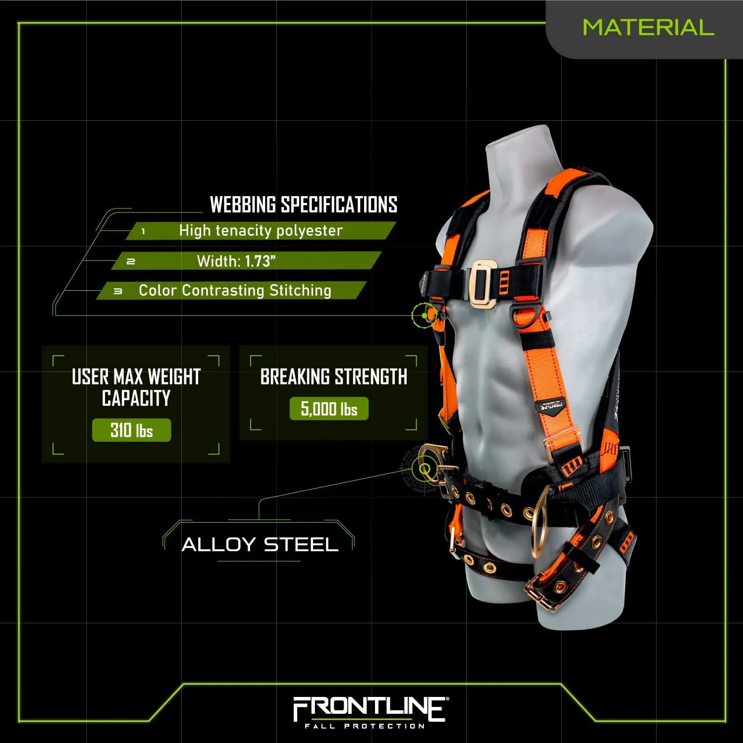 FRONTLINE FALL PROTECTION Harnesses   D-Ring  Multiple Styles   OSHA and ANSI compliant