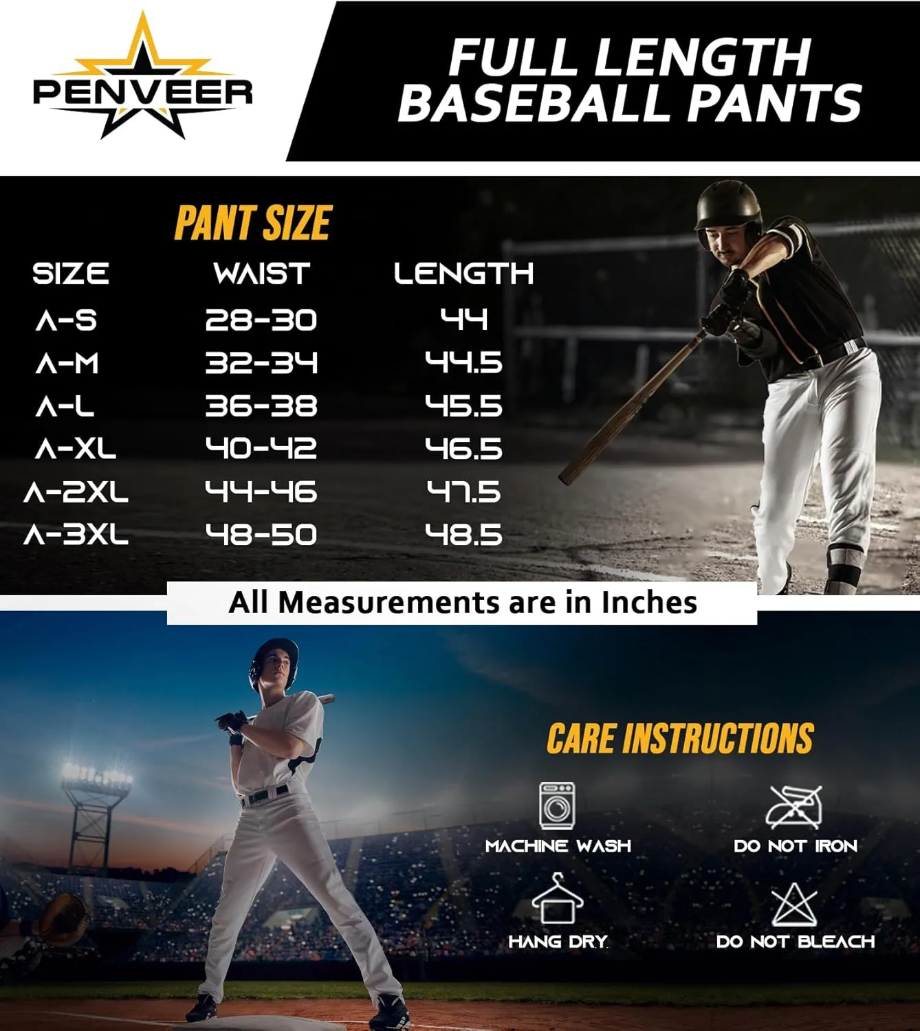 Full Length Men's Baseball Pants, Open Bottom, Loose Fit Adult Baseball Pants with Adjustable Length