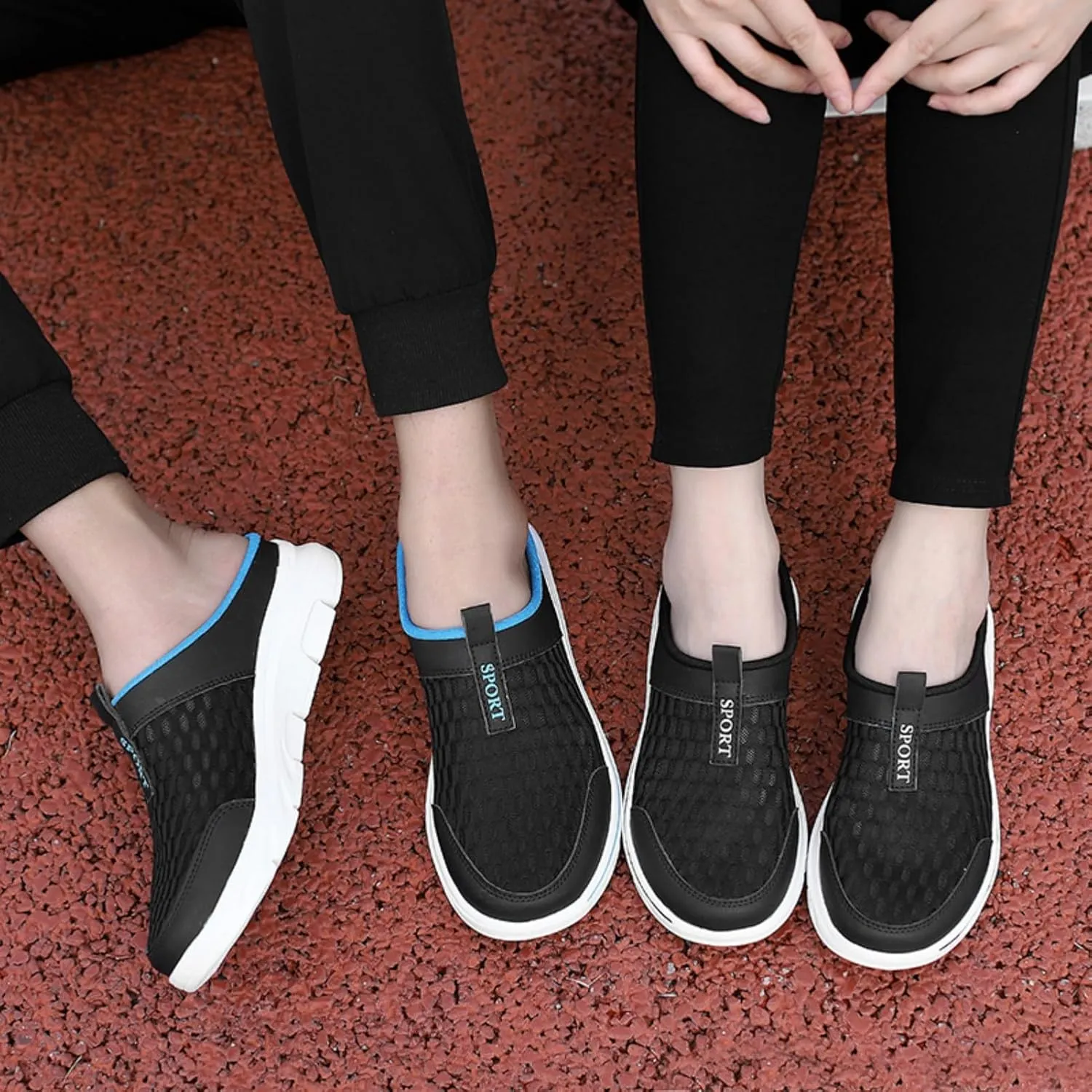 FUNCOS Men's Arch Support Slip-On Mules - Breathable Mesh Walking Shoes with Memory Foam, Lightweight Comfortable House Slippers for Indoor & Outdoor
