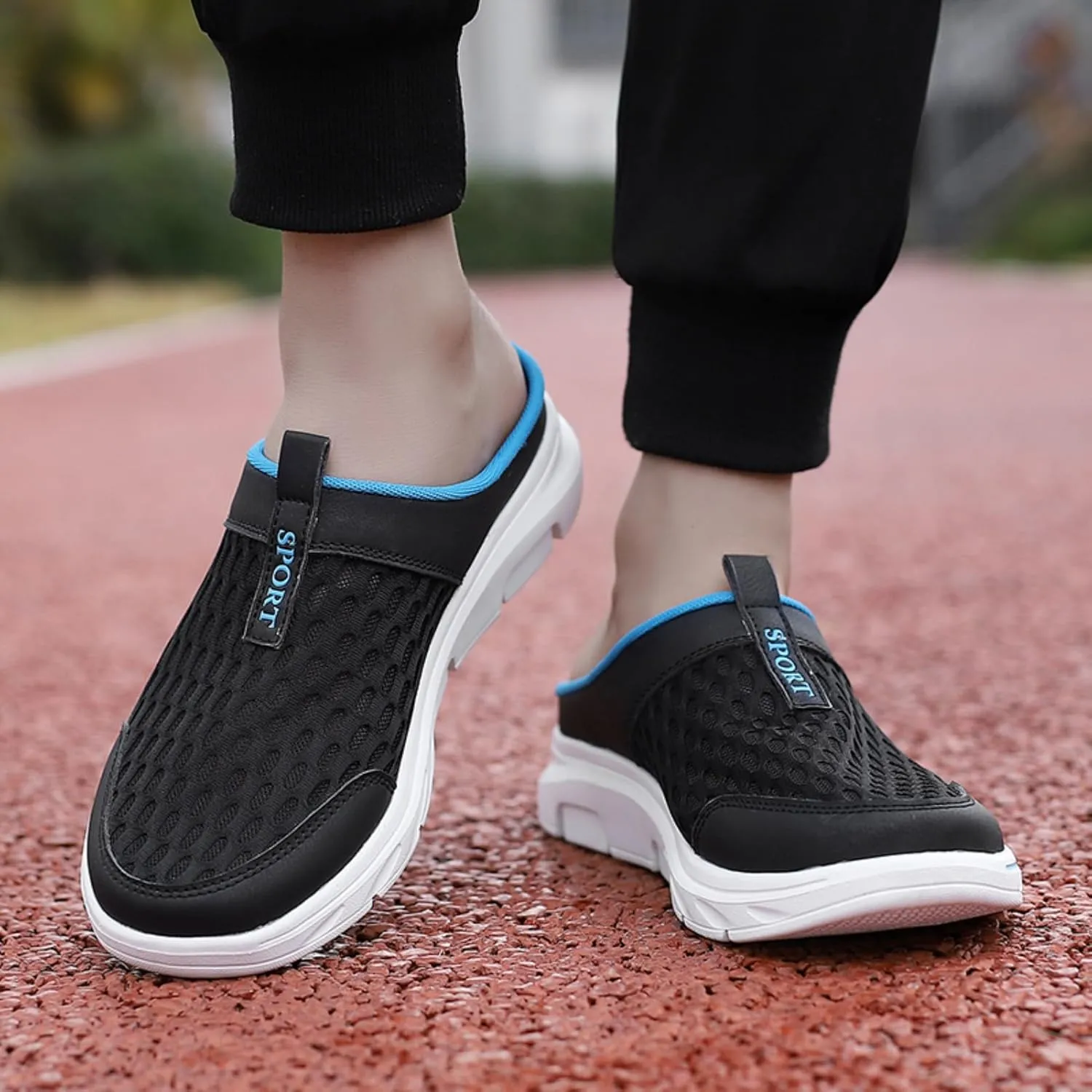 FUNCOS Men's Arch Support Slip-On Mules - Breathable Mesh Walking Shoes with Memory Foam, Lightweight Comfortable House Slippers for Indoor & Outdoor