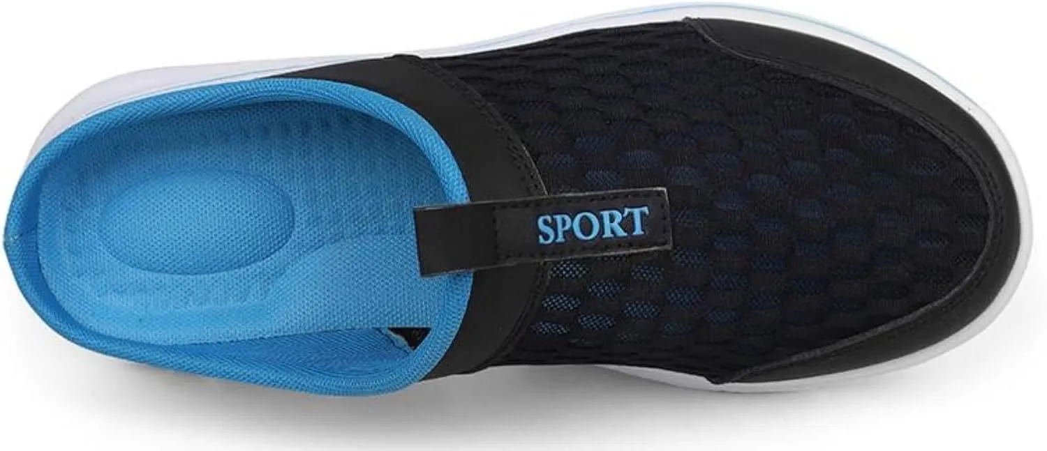 FUNCOS Men's Arch Support Slip-On Mules - Breathable Mesh Walking Shoes with Memory Foam, Lightweight Comfortable House Slippers for Indoor & Outdoor